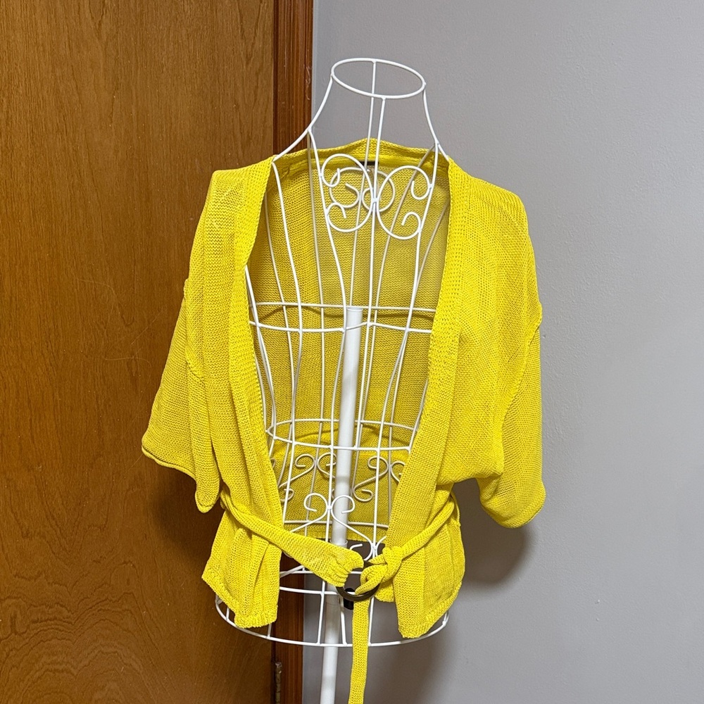 Free People Bright Yellow Open-Front Knit Belted Top
